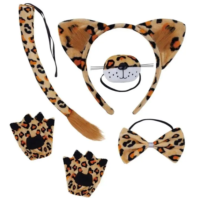 39BD Leopardenkostüm Leopardenohren Stirnbänder Bögen Schwanz Halloween Tier Cosplays Requisiten – Detail 9