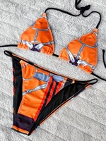 Luxury Brand Design Orange Printed Bandage Beach Swimsuit Bikini Two Piece Set For Women Sexy Ladies Beachwear Tankini Clothes 2