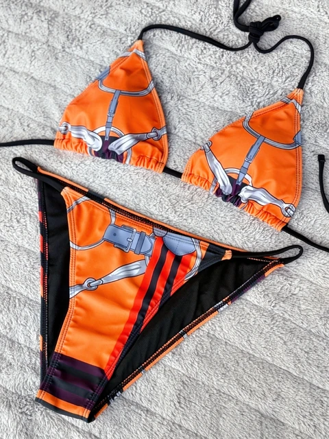 Luxury Brand Design Orange Printed Bandage Beach Swimsuit Bikini Two Piece Set For Women Sexy Ladies Beachwear Tankini Clothes 2