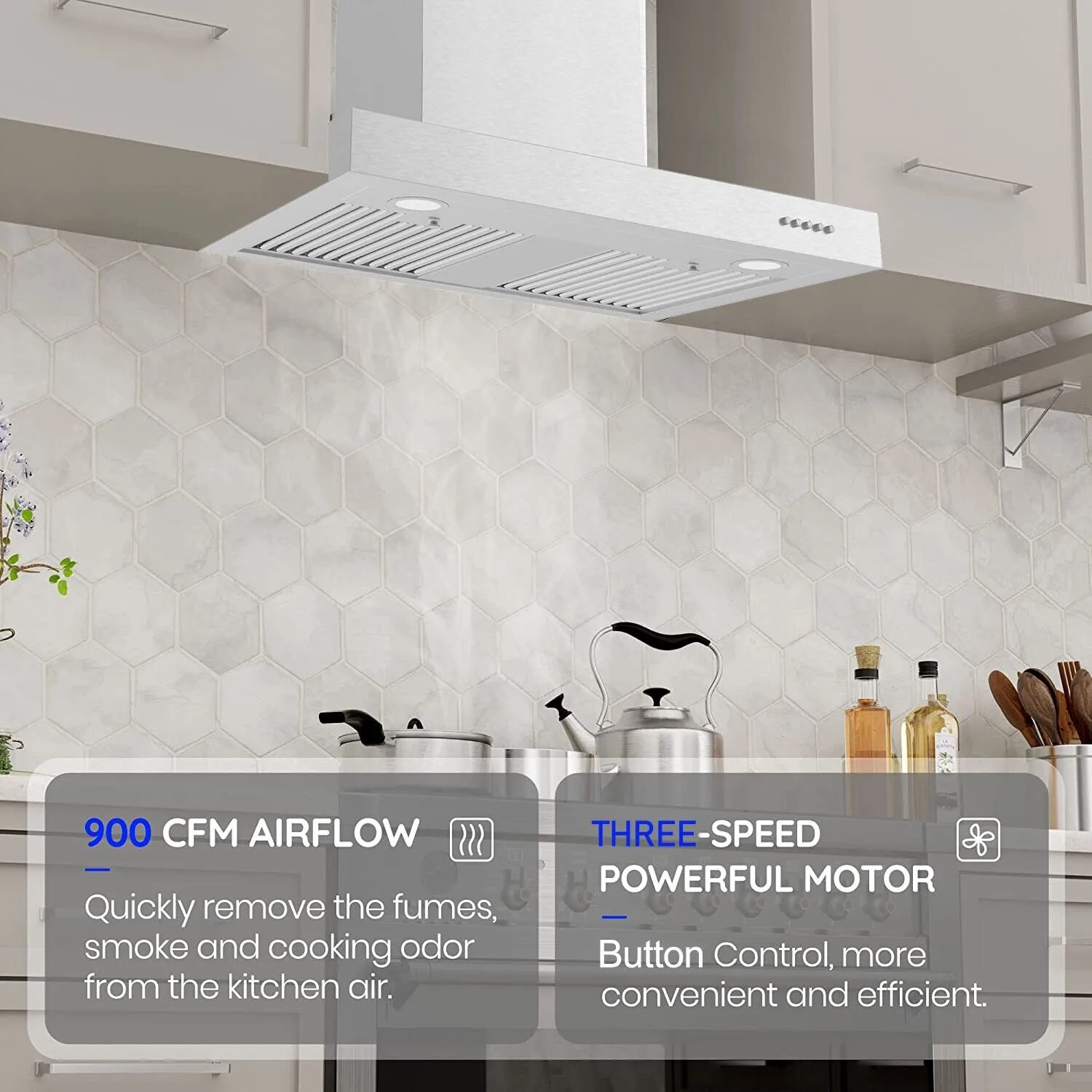 Tieasy 30 inch 900CFM Wall Mount Stainless Steel 3-speed Fan Stove Vent Range Hood YYT0675B 2