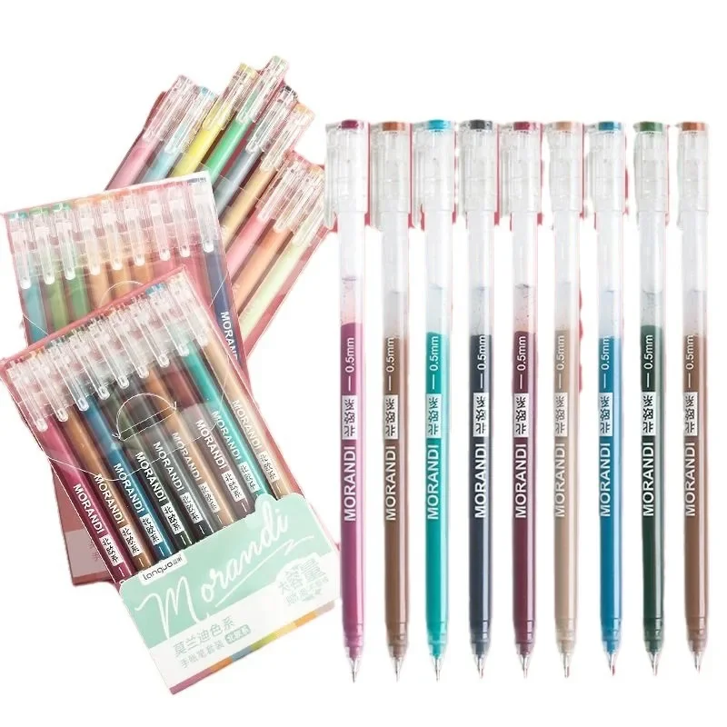 9Colored Painting Gel Pen Languo Morandi Retro Pen Large-Capacity Color Handbook For Student Painting Graffiti Highlighters