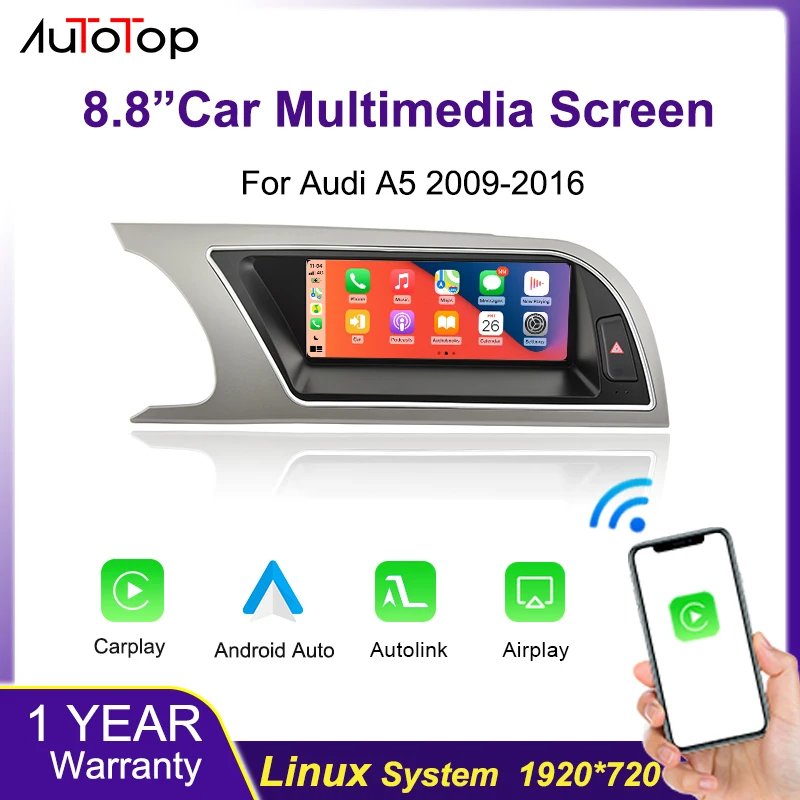 AUTOTOP 8,8'' Drahtlose Carplay Android Auto Auto Radio TouchScreen Für Audi A5 2009-2016 2din Autoradio stereo Airplay Mirrorlink
