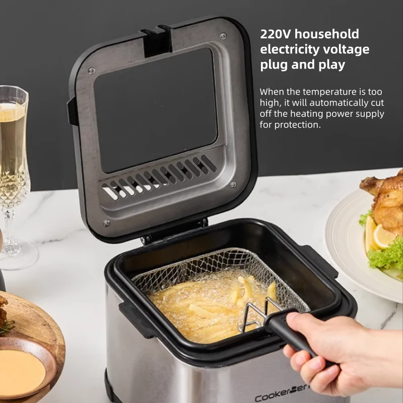 220V Multifunctional 1.5L Electric Deep Fryer with Filter Net for Frying French Fries At Home, with Temperature Control