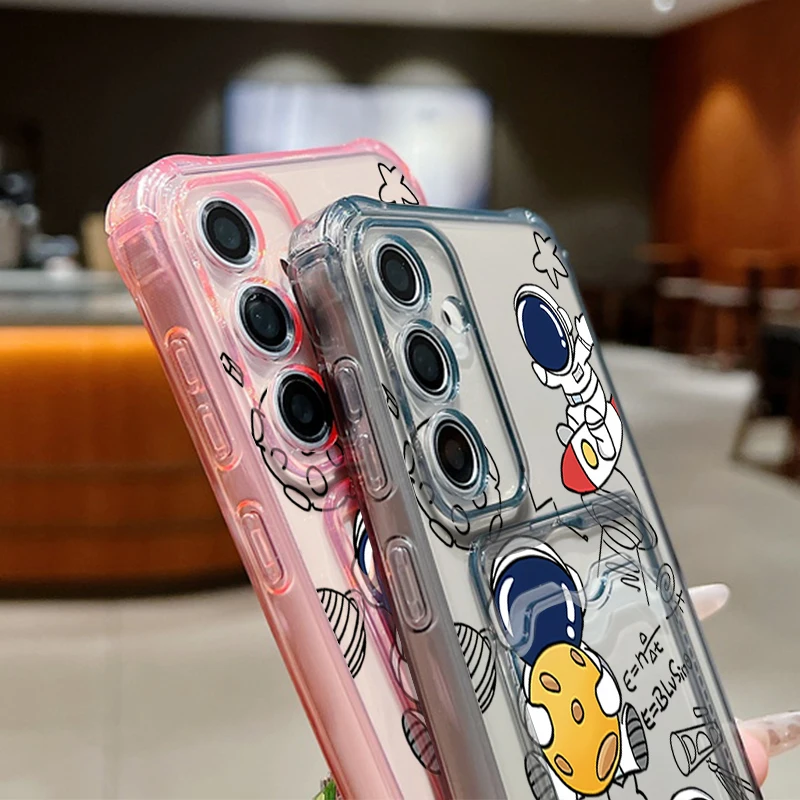 Cartoon Astronaut Card Holder Wallet Phone Case – Soft Protective Cover