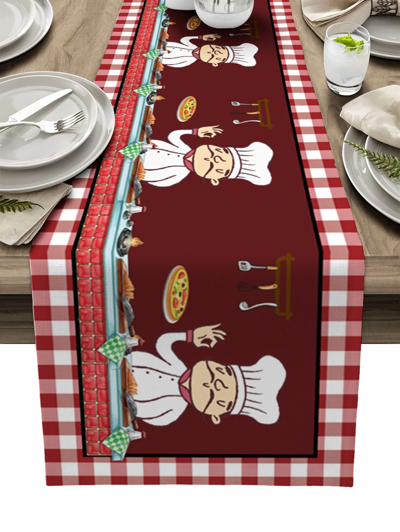 

Red Plaid Kitchen Chef Gourmet Linen Table Runners Kitchen Table Decoration Dining Table Runner Wedding Party Supplies