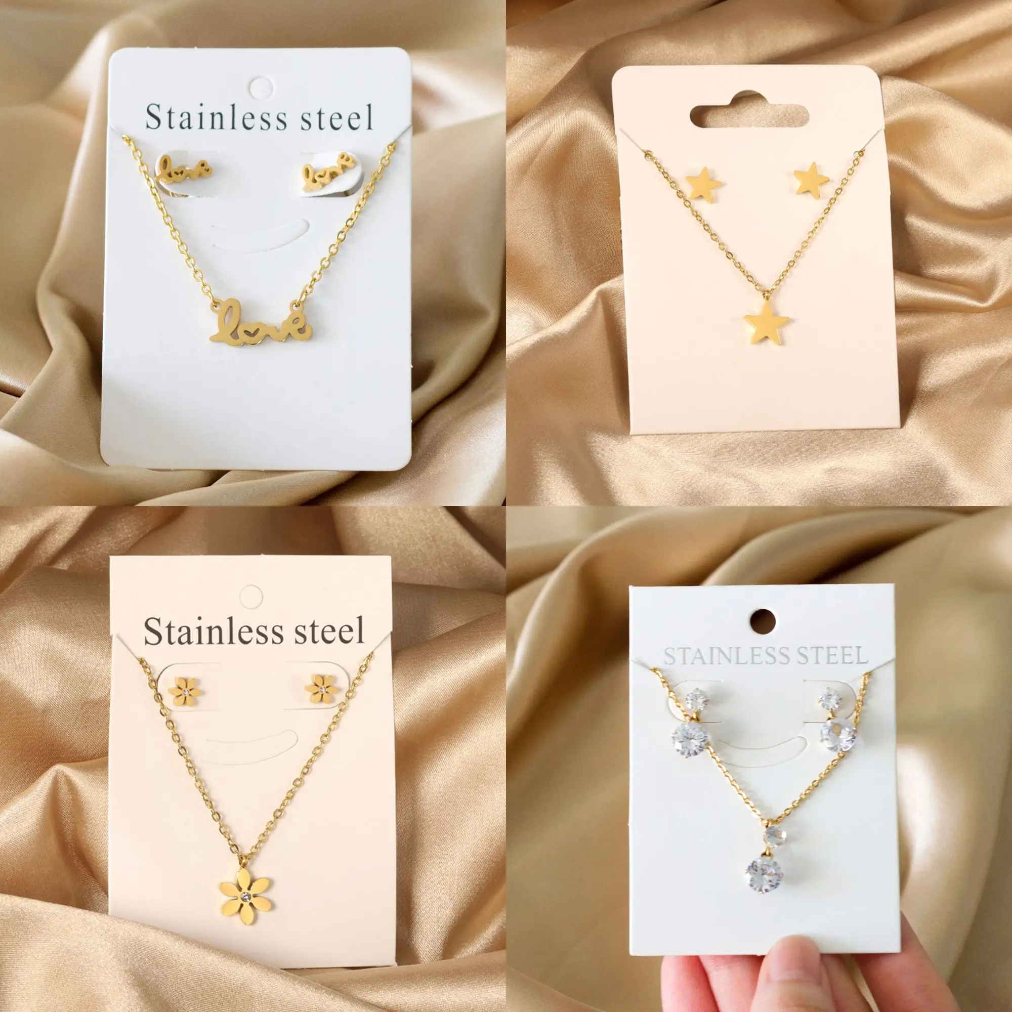 LUXUKISSKIDS-مجموعة مجوهرات أنيقة على شكل قلب للنساء ، قلادة من الصلب وأقراط ، تاج الزفاف الهندي ، بالجملة بالجملة 6