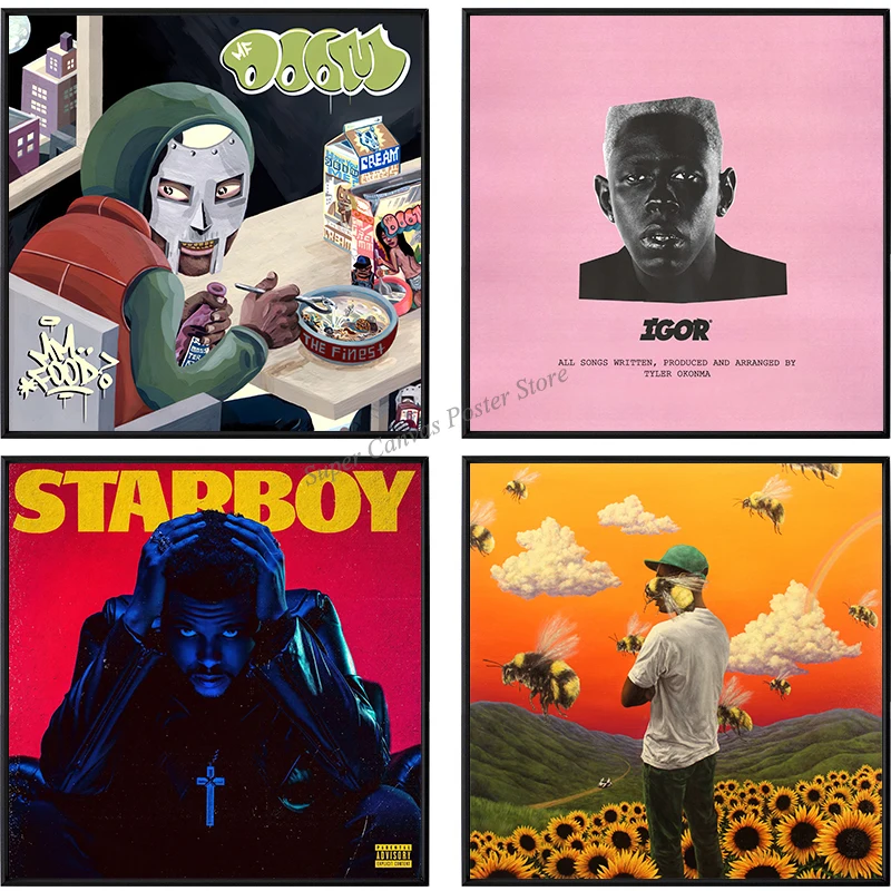 Poster Musicali Copertina Dell'Album Madvellain Mf Doom The Weeknd Flower Boy Poster Hip Hop Wall Art Estetica Bar Cafe Canvas Painting