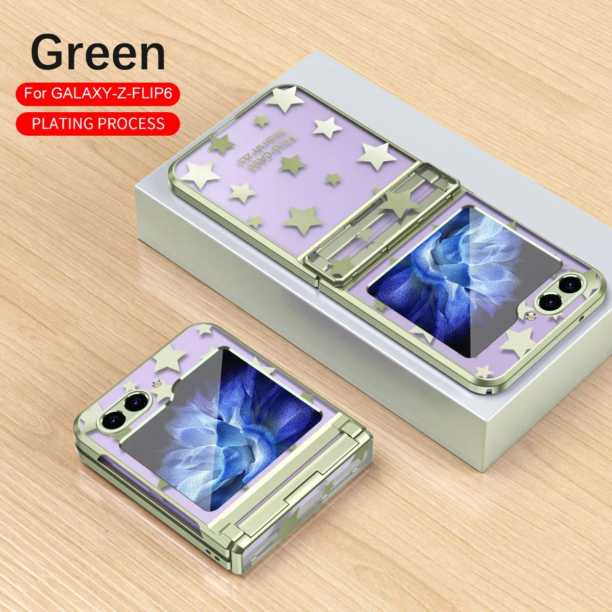 Coque de téléphone de luxe à motif d'étoiles électrolytiques pour Samsung Galaxy Z Flip 6 5 4 3 5G PC antichoc à charnière housse de protection_voghion.com