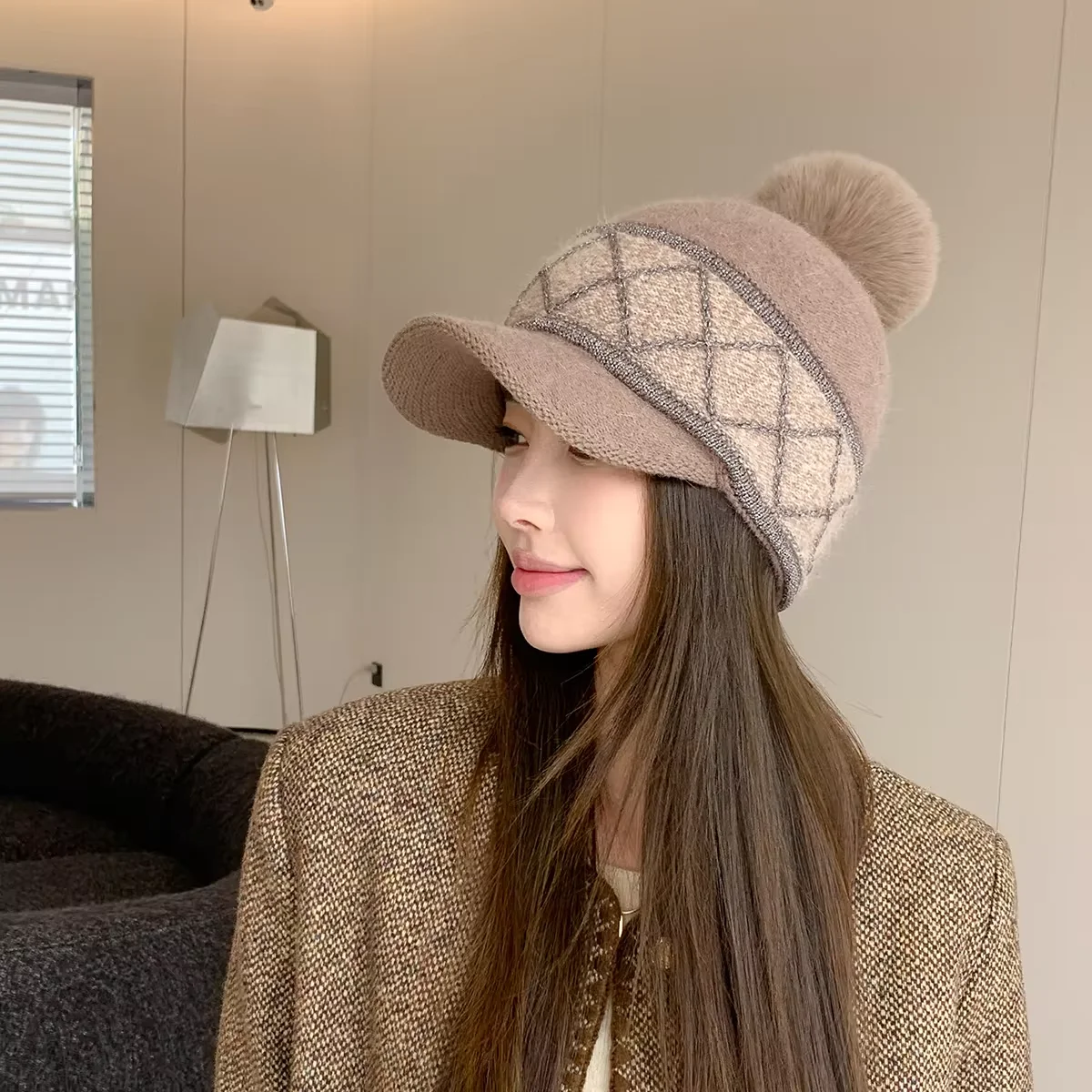 lattice Women Winter Octagonal cap Outdoor Cycling Ear Protection Warmth Peaked Cap Casual Fashion Sun hat Bomber Hats windproof winter hat