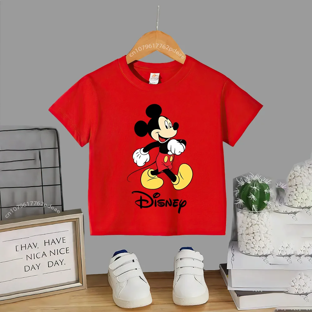 Disney Teen Summer 100% Cotton T-shirt Mickey Mouse lettering Kids Pullover T-shirt Boys Girls Casual Sports Harajuku Top 6