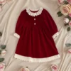 Christmas Party Dress Baby Girl Lace Princess Ruffle Satin Finish Dress Fashion Christmas Holiday Autumn Winter Wear Kids Girl