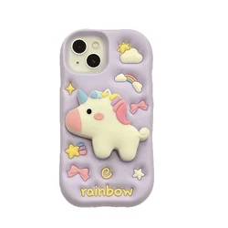 Charming 3D Rainbow Unicorn Phone Case - Shockproof Silicone Soft Cover - iPhone 15 (1)