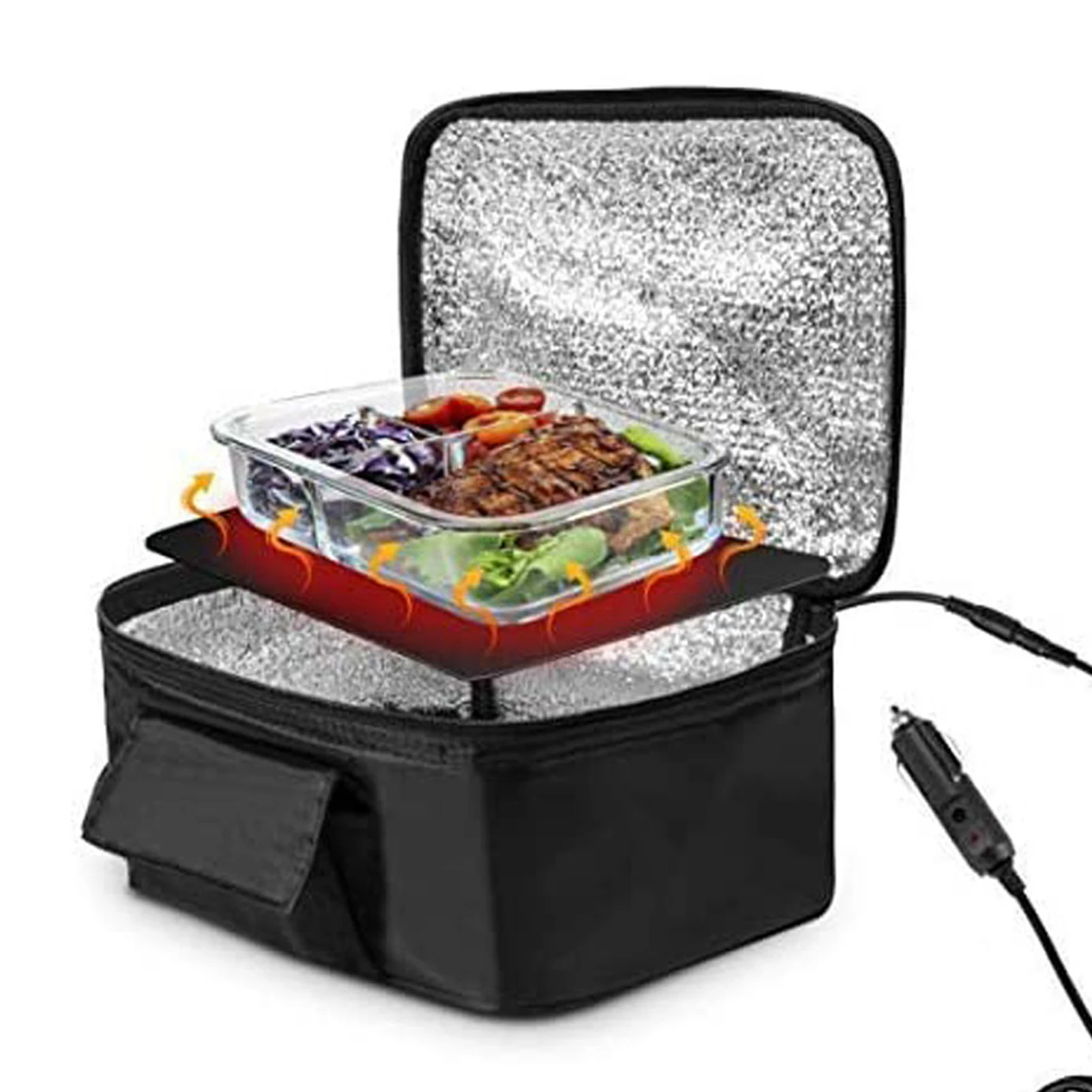 Portable Mini Car Microwave 12V Electric Heated Lunch Box Oven Fast Heating Picnic Box for Travel Camping Food Cooking Black 4