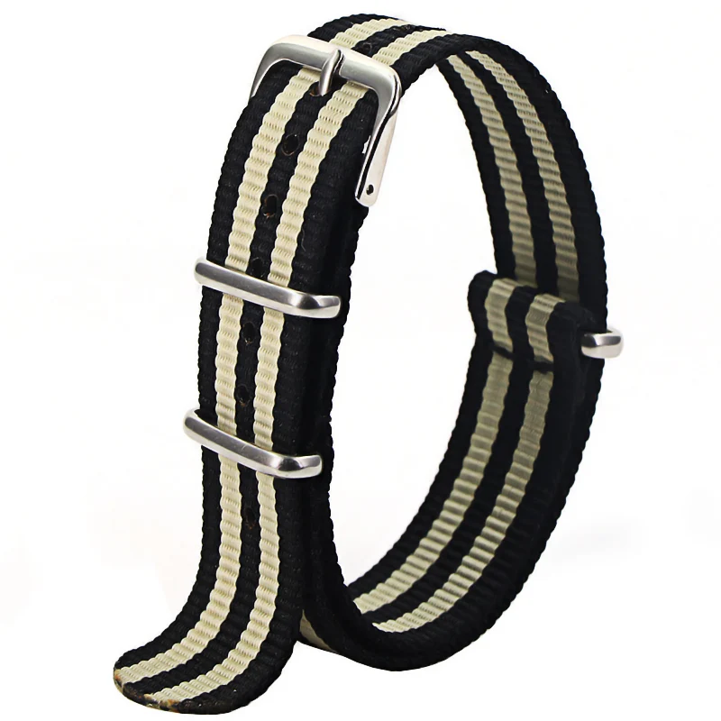 Nylon Army Sports Watch Strap – Black Adjustable Belt with Buckle
