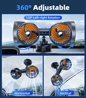 Ventilateur à double tête à ventouse pour voiture Eary 12V/24V 360 ° Rotatif avec batterie 4000mAh 3 vitesses vent universel électrique pour camion Van Suv 2