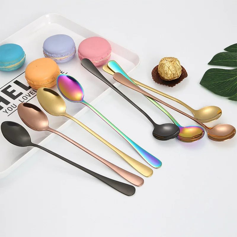 AXIAOLU - Cucchiaio da tè per ghiaccio da 20,3 cm, agitatore per caffè, cucchiaio per gelato, in acciaio inox 18/10, set di 4 cucchiai per mescolare cocktail