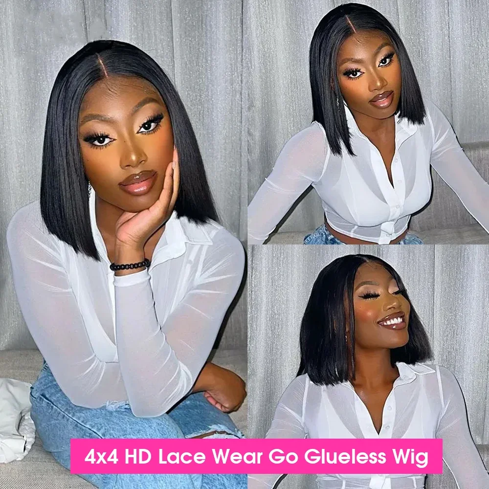 Human Hair Wig Glueless Bob Wig Lace Front Short Bob Straight 13x4 HD Transparent Lace Frontal