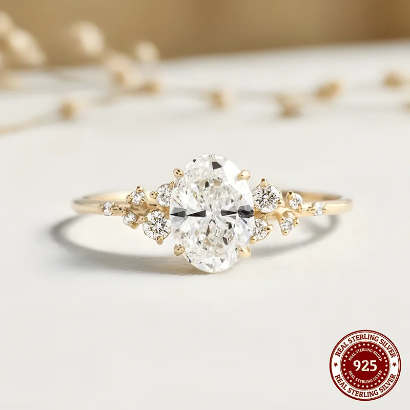 Unique Oval Cut 1ct-3ct Moissanite Halo Ring 925 Sterling Silver Half Eternity Rings for Woman Wedding Jewelry with Certificate 1