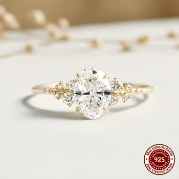 Unique Oval Cut 1ct-3ct Moissanite Halo Ring 925 Sterling Silver Half Eternity Rings for Woman Wedding Jewelry with Certificate 1