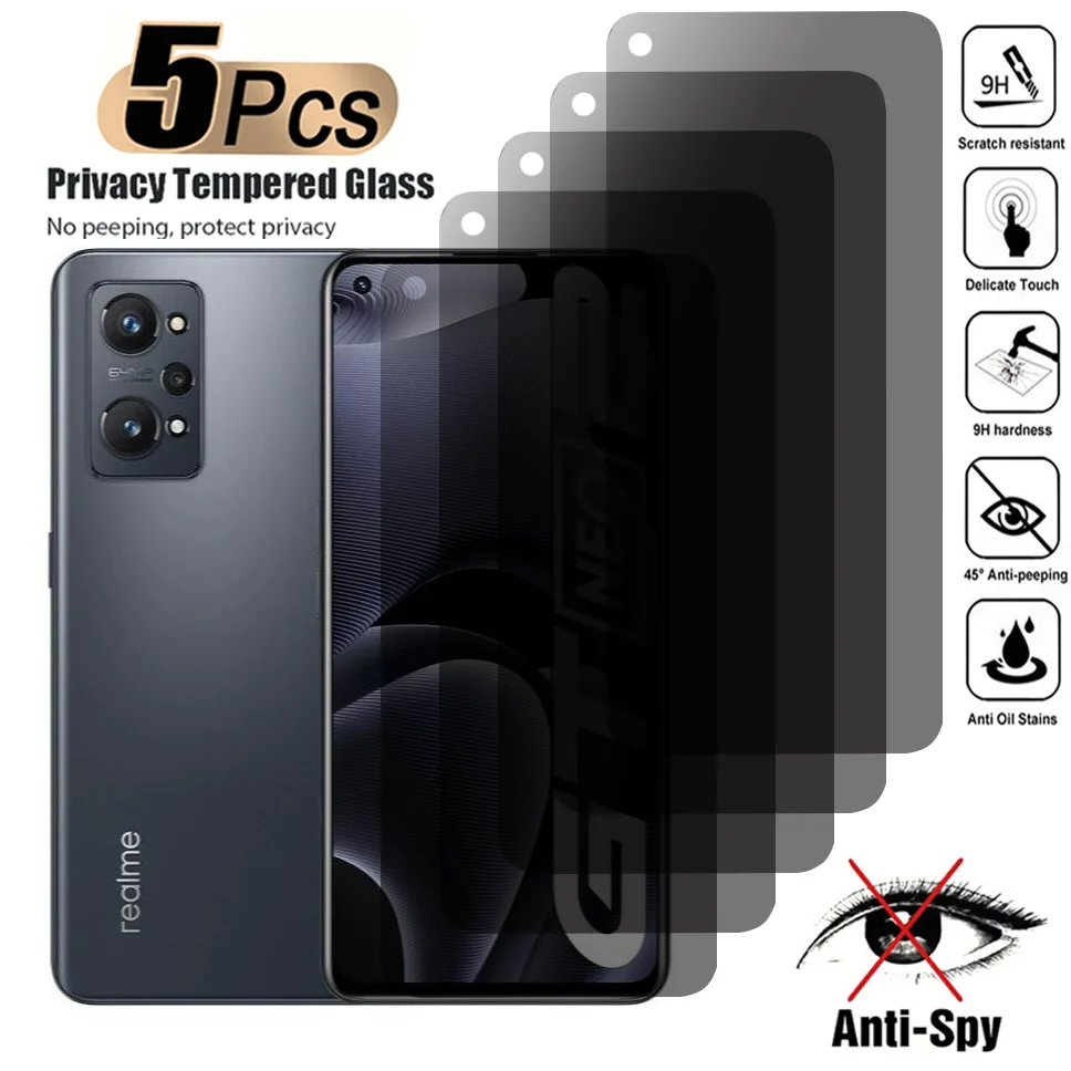 5PCS AntiSpy Screen Protector For Realme GT NEO 5 2 3 2T 3T 5G Privacy