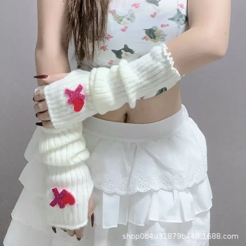 Punk subculture yarn arm sleeve top y2k millennium student autumn and winter new product sweet and spicy girl sleeve half finger