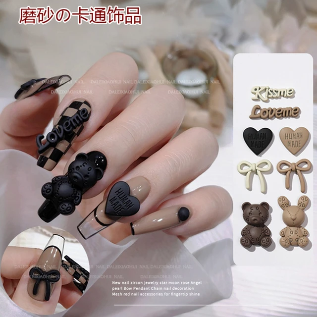 5pcs Frosted Alloy Bear Nail Charms Jewelry Lovely Cartoon Bow Love Heart  Nail Accessories Cute Bunny Coffee Color Design Mixed - Rhinestones &  Decorations - AliExpress