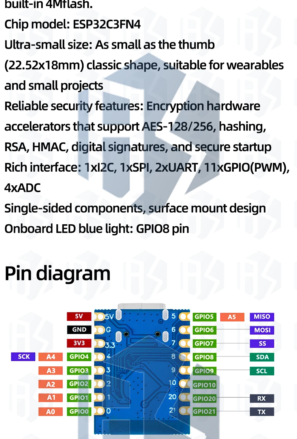 1PCS~5PCS ESP32-C3 PRO MINI Entwicklungsboard mit integriertem ESP32-C3FH4 Chip Modul WiFi Bluetooth Entwicklungsboard – Detail 4