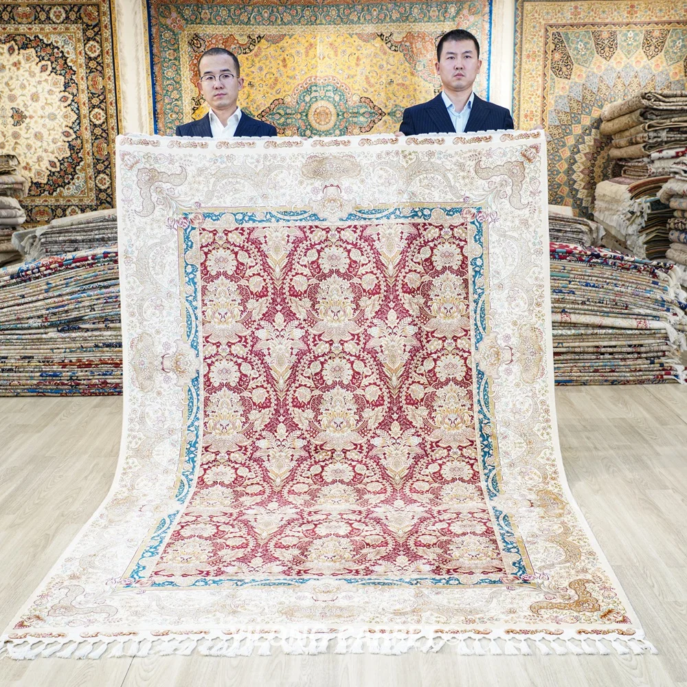 

168x244cm Persian Handmade Red Turkey Carpet Silk Hand Knotted Oriental Rug (YL1696A)