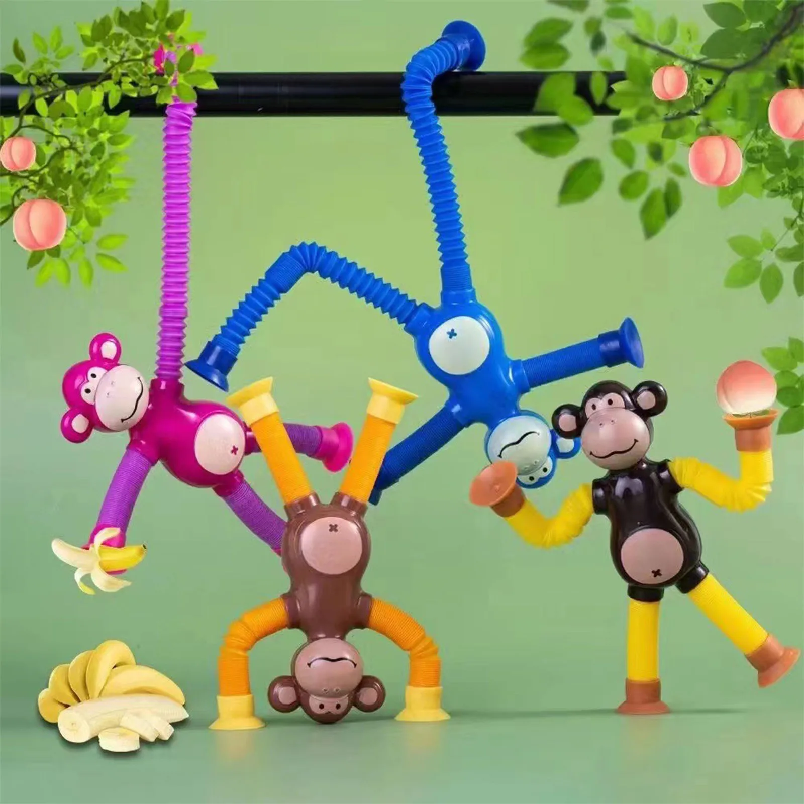 Fun And Unique Versatile Telescopic Tube Toy 4pcs Puzzle Relieving Stretching Tube With Light Monkey Stress Relieving New Toys fidget toys,building block toys,prank toys,dancing cactus toy,self ink stamps,action figures toys,stress relief toys,party toys,bubble tube toy,mini projector