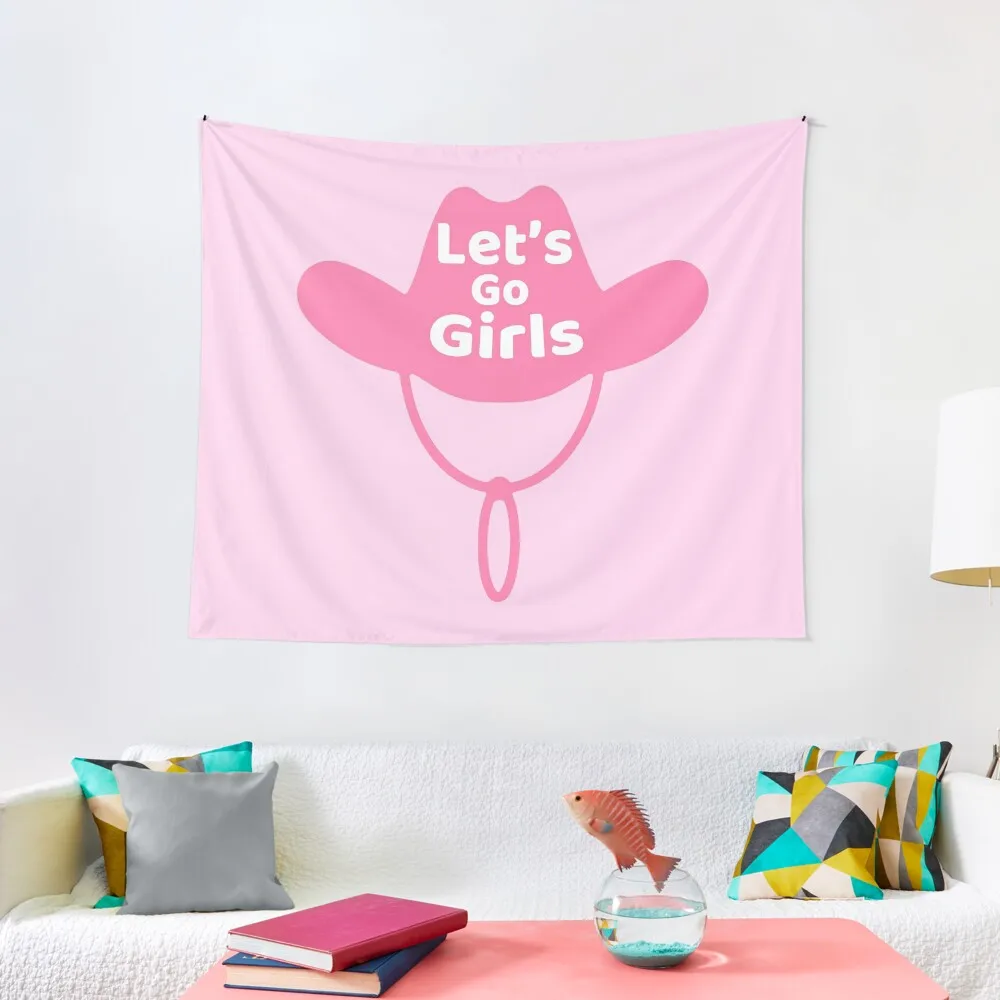 

Let's go girls pink cowgirl hat Tapestry Wall Art Decorative Paintings