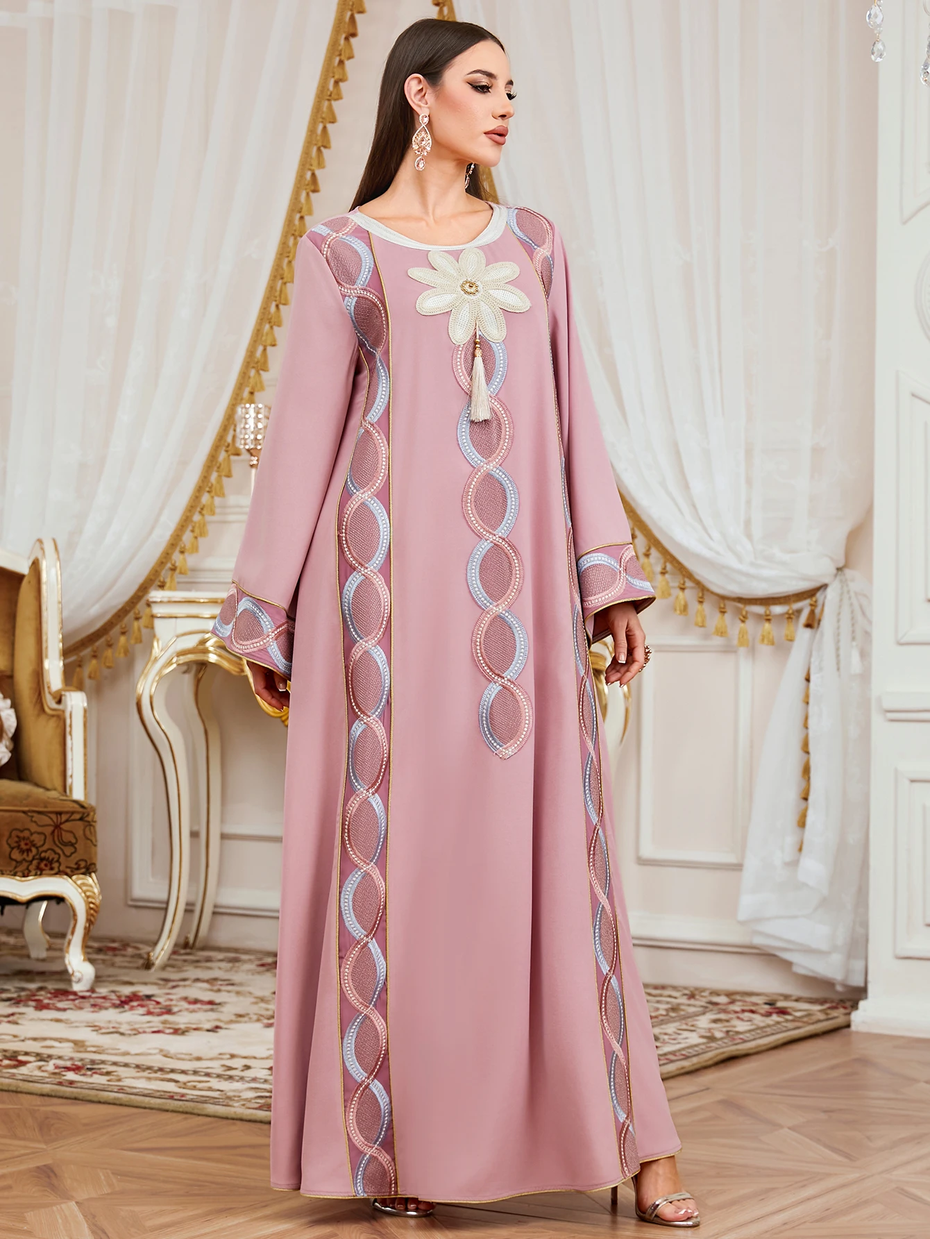 Uni Ramadan Elegante Perlen Abaya Dubai Stickerei Kaftan Marocain Oansatz Muslimischen Elegante Frauen Abendkleid – Detail 11