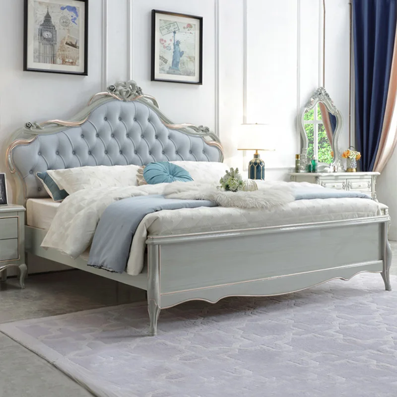 

French light luxury solid wood 1.8m double king bed, simple modern master bedroom, soft backrest, American leather storage be