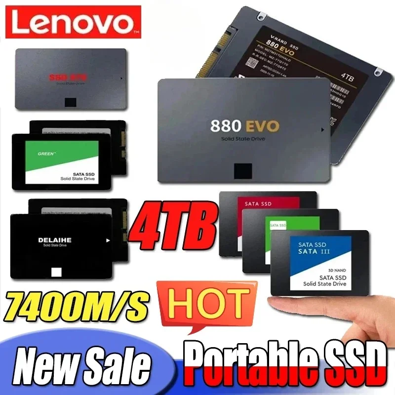 새로운 레노버 4TB SSD 외장 하드 디스크, 내장 하드 드라이브용 SATA3 인터페이스, 휴대용 고속 솔리드 스테이트 드라이브 (노트북용)