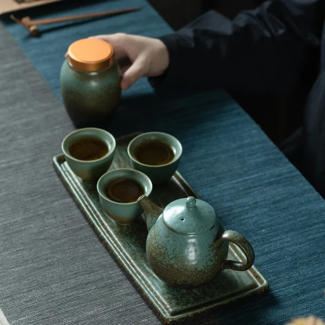 Ceramic Mini Kungfu Tea Set,Japanese Tea Set, Porcelain Tea  Set With 1 Teapot Set, 4 Tea Cups,Asian Tea Set For Tea Lover/Women/Men  (Color : Black B): Tea Sets