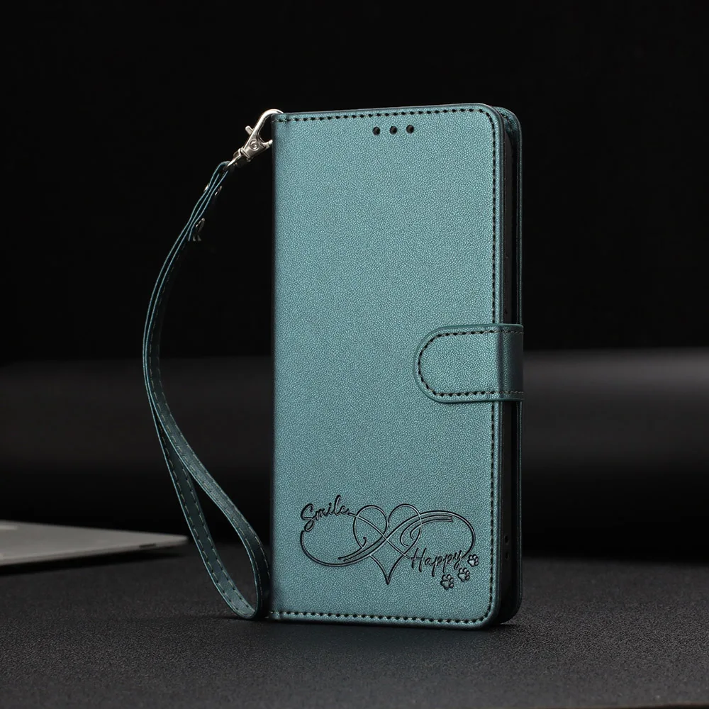 Leather Stand Flip Wallet Phone Cover with Card Holder and Strap