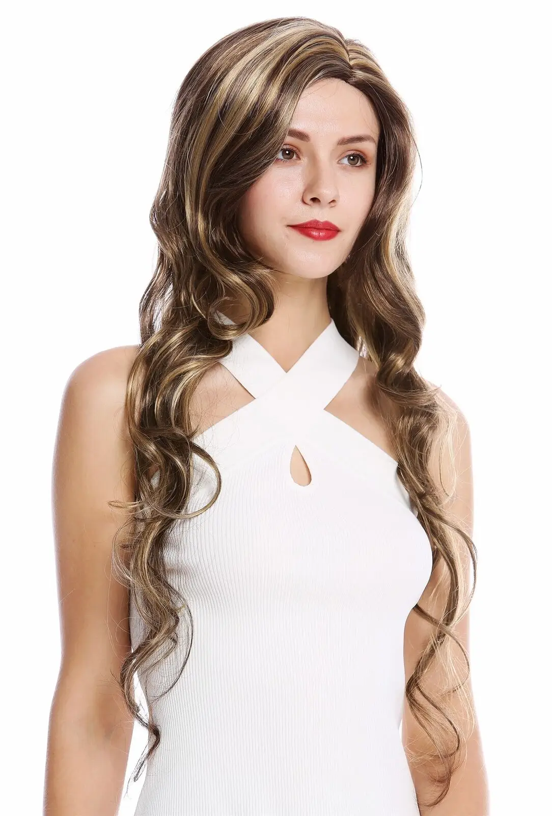 

Women's Wig Long Middle Part Wavy Braun Blonde Streaked