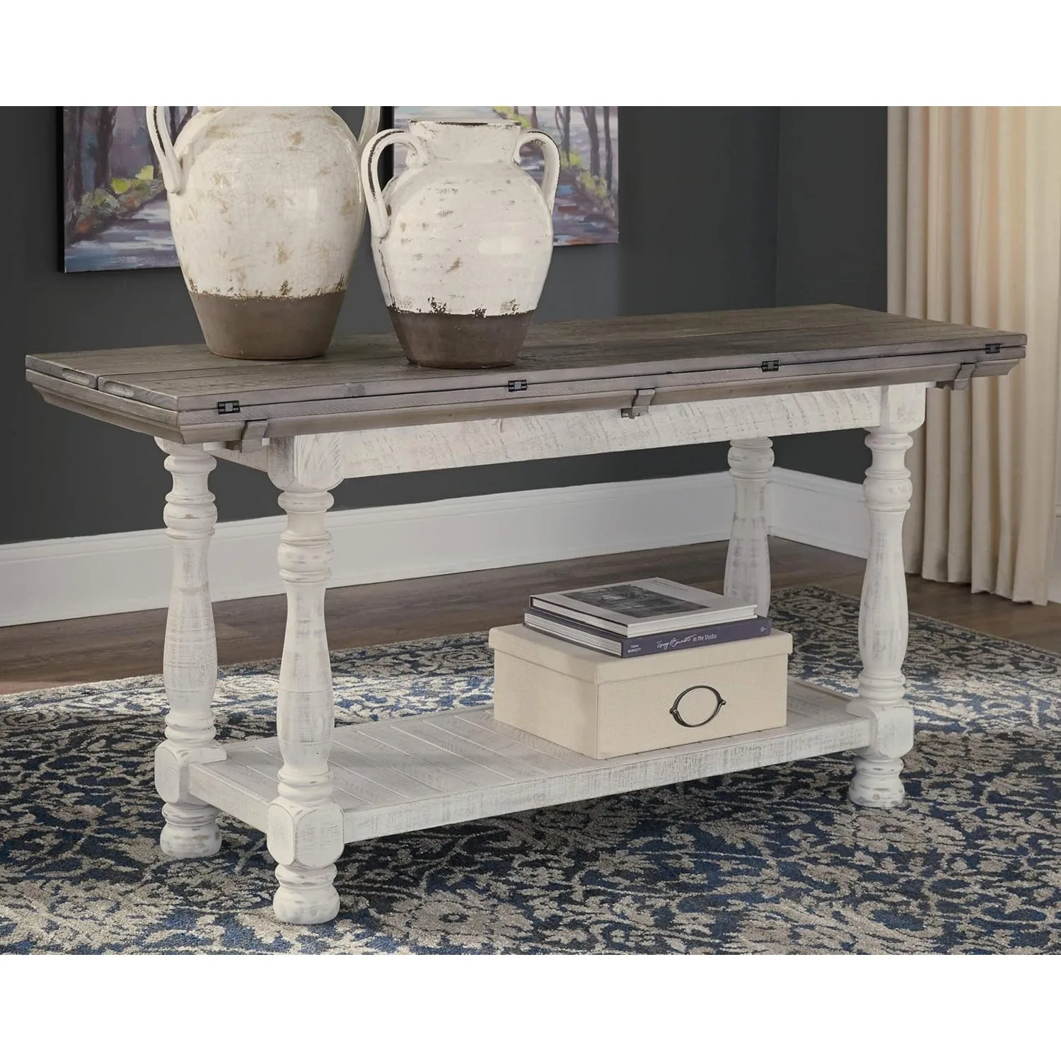 Havalance Farmhouse Sofa Table, Flip Top Design for Additional Dining Space and Fixed Lower Shelf