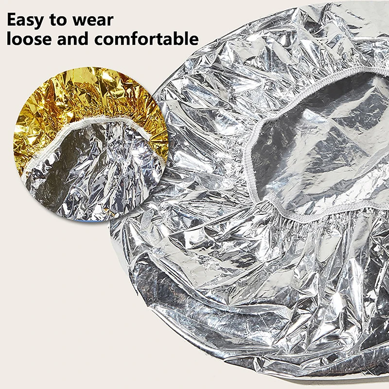 

2pieces Ladies Shower Cap Thermal Insulation Aluminum Foil Hat Stretch Shower Cap Hair Salon Hair Dyeing Cap Hair Dyeing Tools
