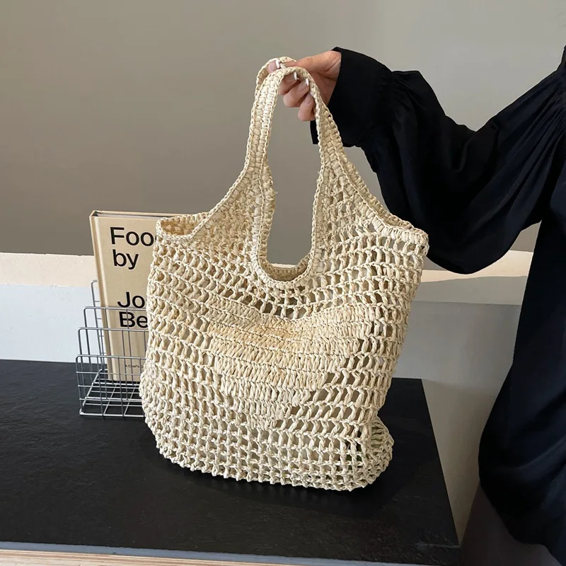 Fashion Women Rattan Tote Bag Luxurious Designer Shoulder Handbag Large Capacity Wicker Women Shopping Handbag Trend Straw Bag 4