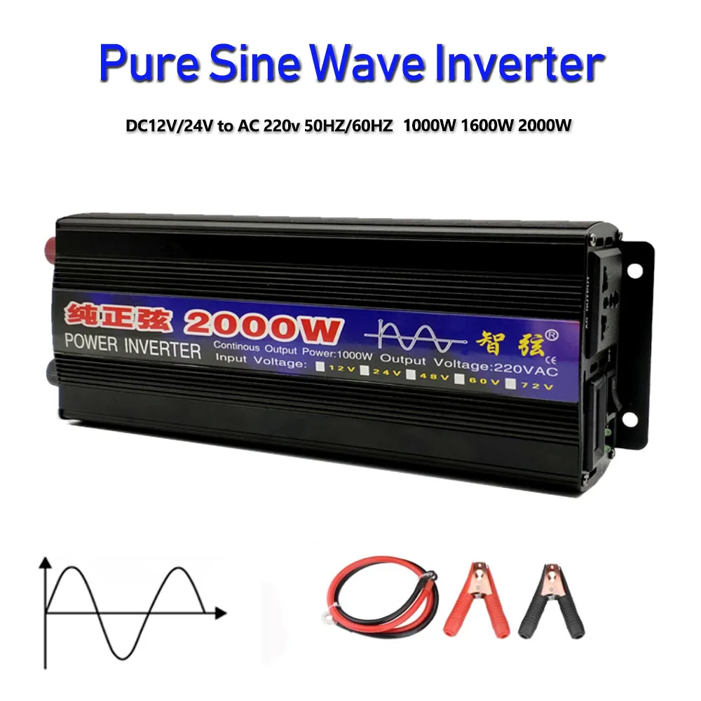 Pure Sine Wave Inverter DC 12v/24v To AC 220V 1000W 1600W 2000W Voltage