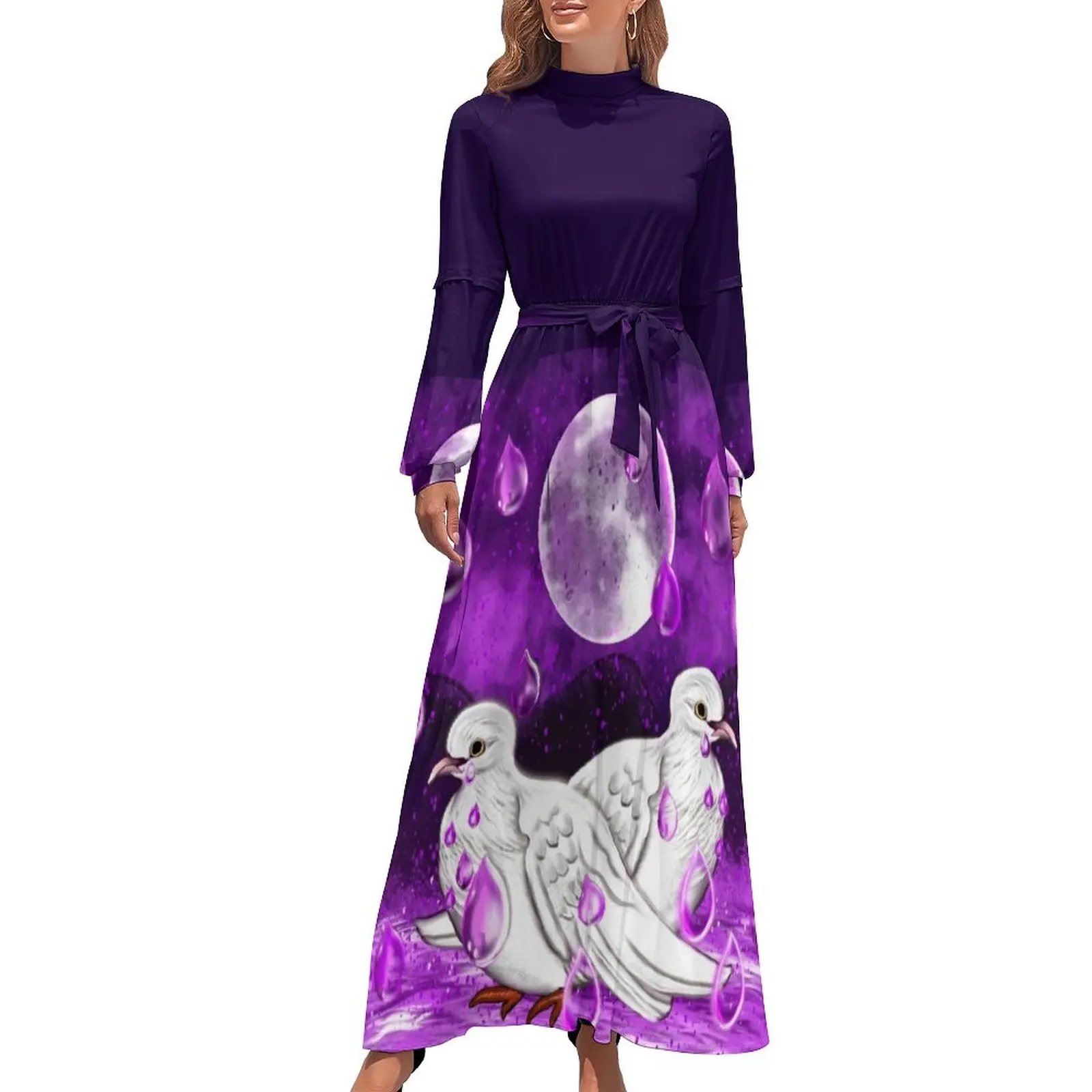 thumbnail image 1 of palomas bajo la lluvia gotas de lluvia cayendo al agua Vestido largo vestidos con mangas largas ropa de mujer vestido de playa, 1 of 5