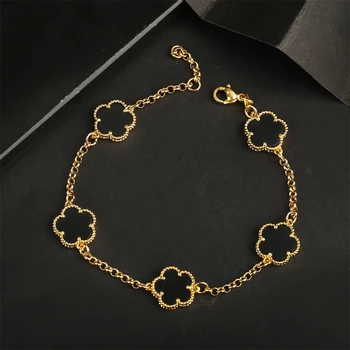 2023 Luxury Green Flower Natural White Shell Flower Stone Bracelet Ladies Gift High Quality Four Leaf Clover Bracelet Jewelry 5