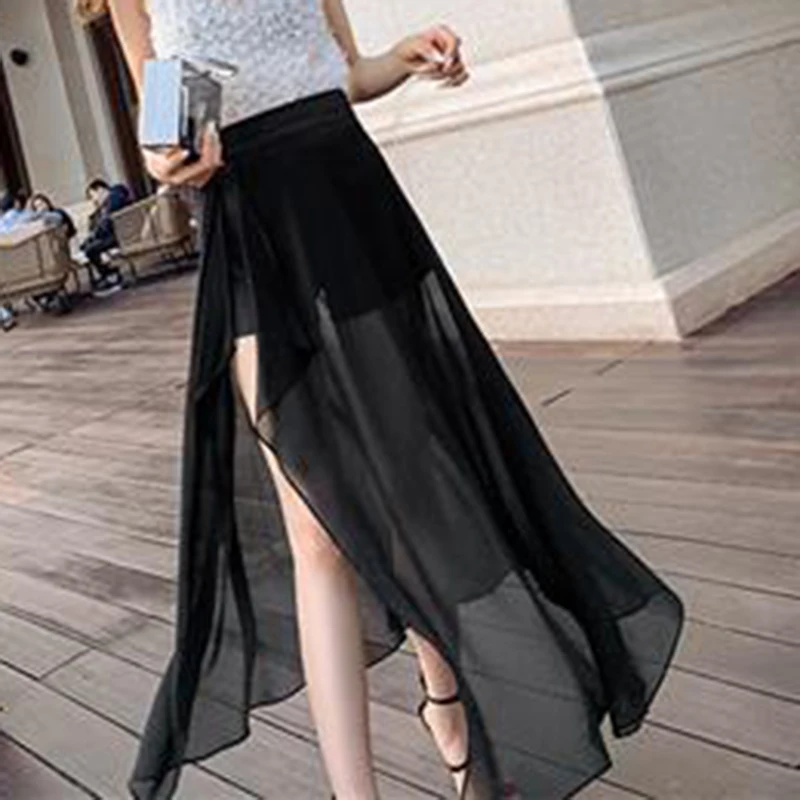 One Piece Wrap Skirt Women's Summer 2023 New Wide Leg  Fashionable High Waist Split Mesh Spliced Half Skirt