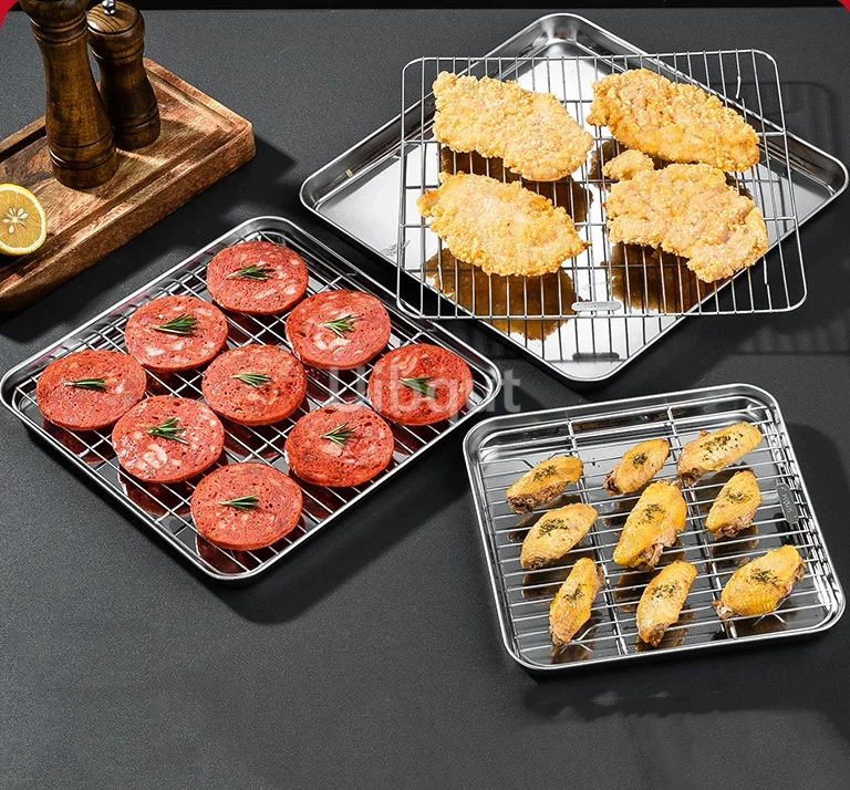 Gold Square Stainless Steel Food Service Tray plate Nonstick Bakeware Fruit Cookie Bread Plate Kitchen Storage Container Utensil