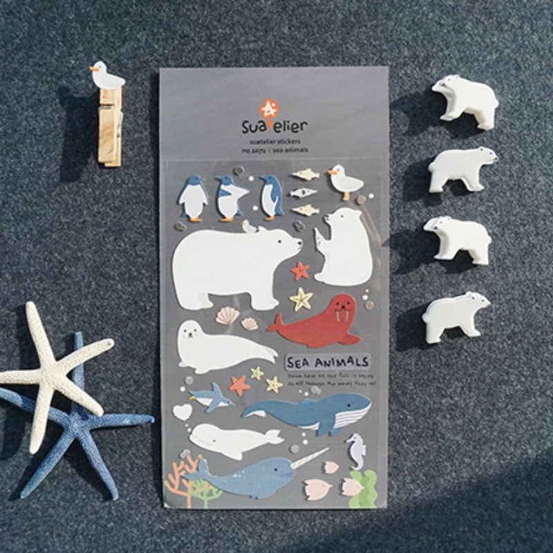 Koreanische Importmarke Suatelier Kawaii Meerestiere Aufkleber Scrapbooking DIY Tagebuch Schreibwaren Sticker Kunstbedarf