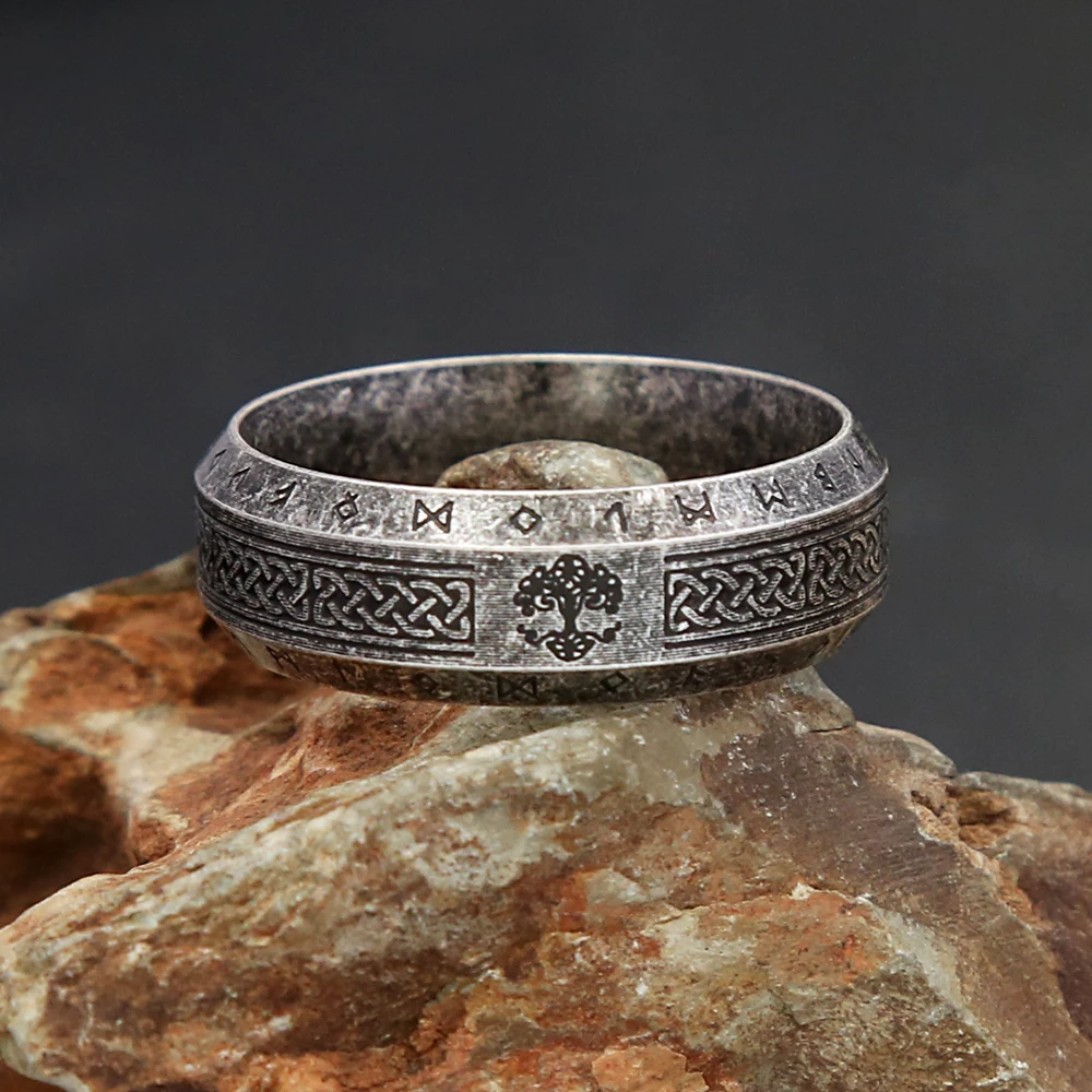 Stainless Steel Ring Fashion Vintage Nordic Tree of Life Ring for Men Women Viking Rune Biker Amulet Jewelry Gift