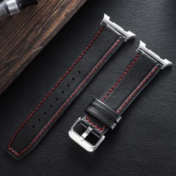 Premium Leather Watch Strap - Black Brown Wrist Band with Quick Release for Watch 8 Classic 46mm (Black Red)