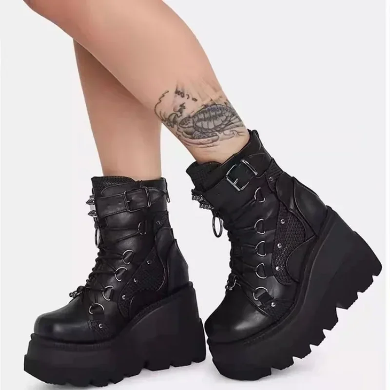 Pink Punk Women Boots Zipper Platform Ladies Boot Chunky