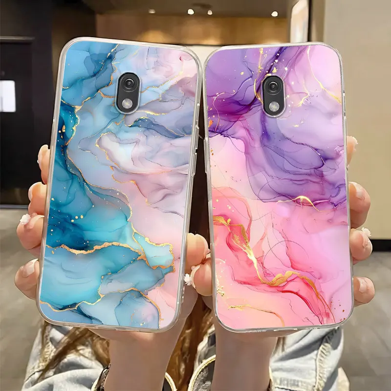 Silicone Soft Transparent Shockproof Phone Case with Marble Flower Design