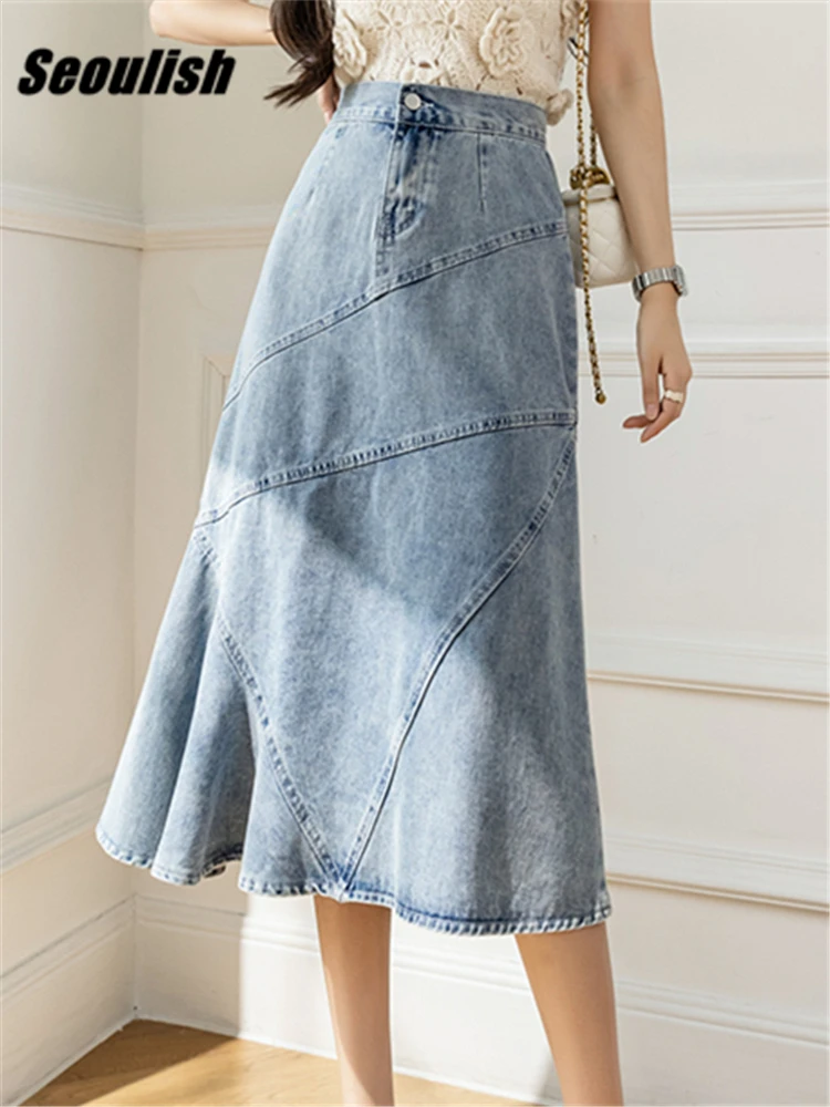 Free Shipping 2023 New Fashion Long Maxi Denim Jeans Women S-XL High Waist  Spring Summer Mermaid Style Pockets Skirts - AliExpress